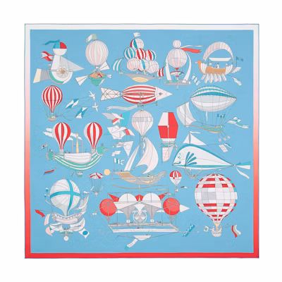 HERMES "Dream to Soar" Double-Sided Scarf Blue/Red/Rose Pink H901722S-09