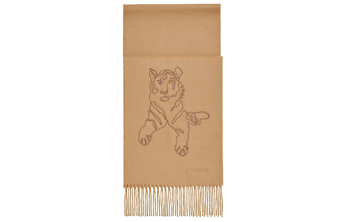 HERMES "Embroidered Tiger King" Scarf in Dark Beige. H391632T-03 圖 2