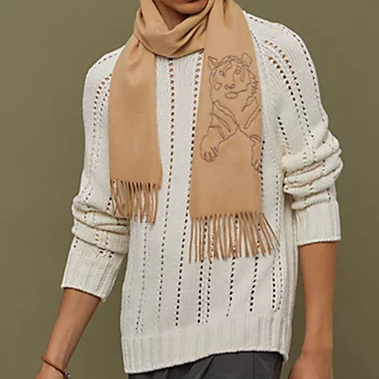 HERMES "Embroidered Tiger King" Scarf in Dark Beige. H391632T-03 圖 3