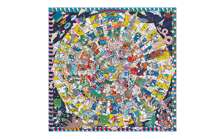 HERMES "epic" 140cm Scarf Shawl Blue Yellow/Multicolor H243691S-12