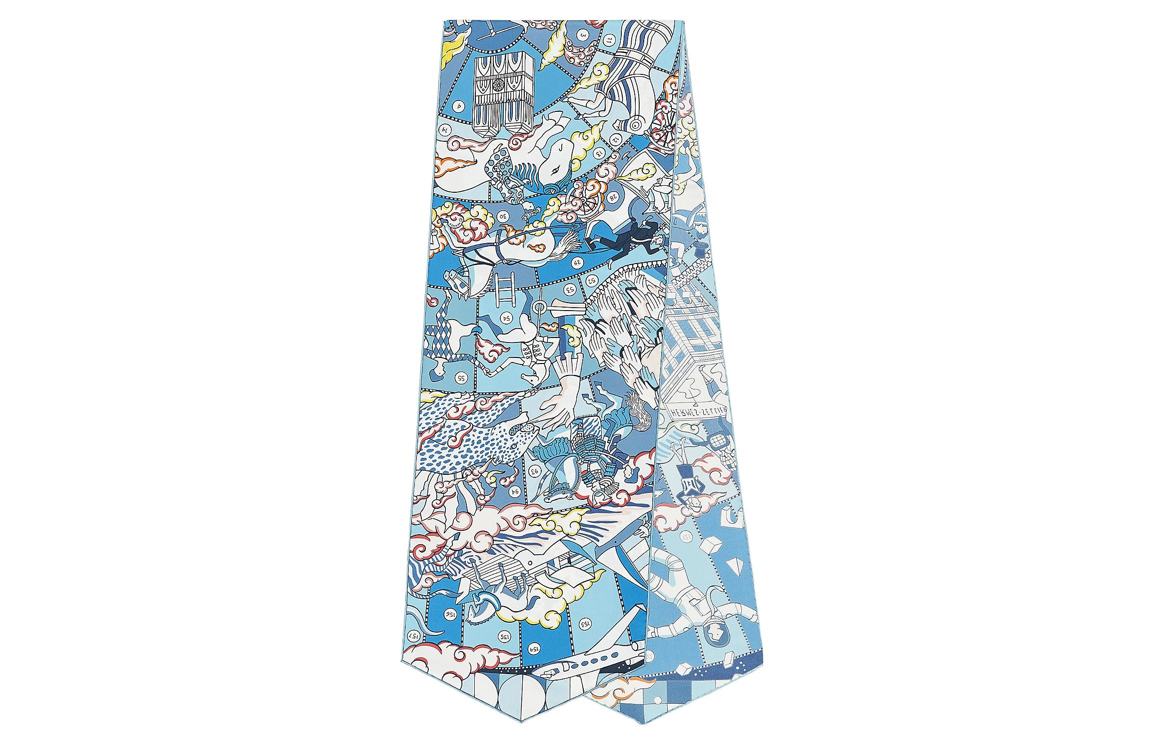 HERMES 'Epic' Silk Scarf Blue/White/Deep Pink. H103691S-02