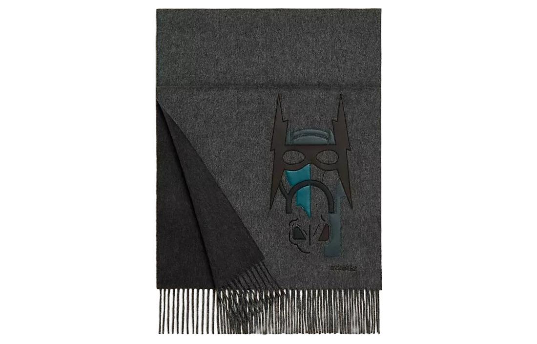 HERMES  Fashion Gray Wool Scarf with Tassels, Warm and Stylish. H393829T 03