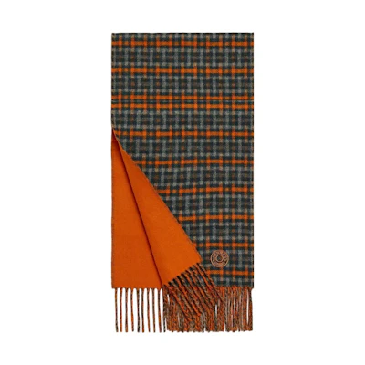 HERMES Fashion Minimalist Check Cashmere Scarf Orange. H393832T 05