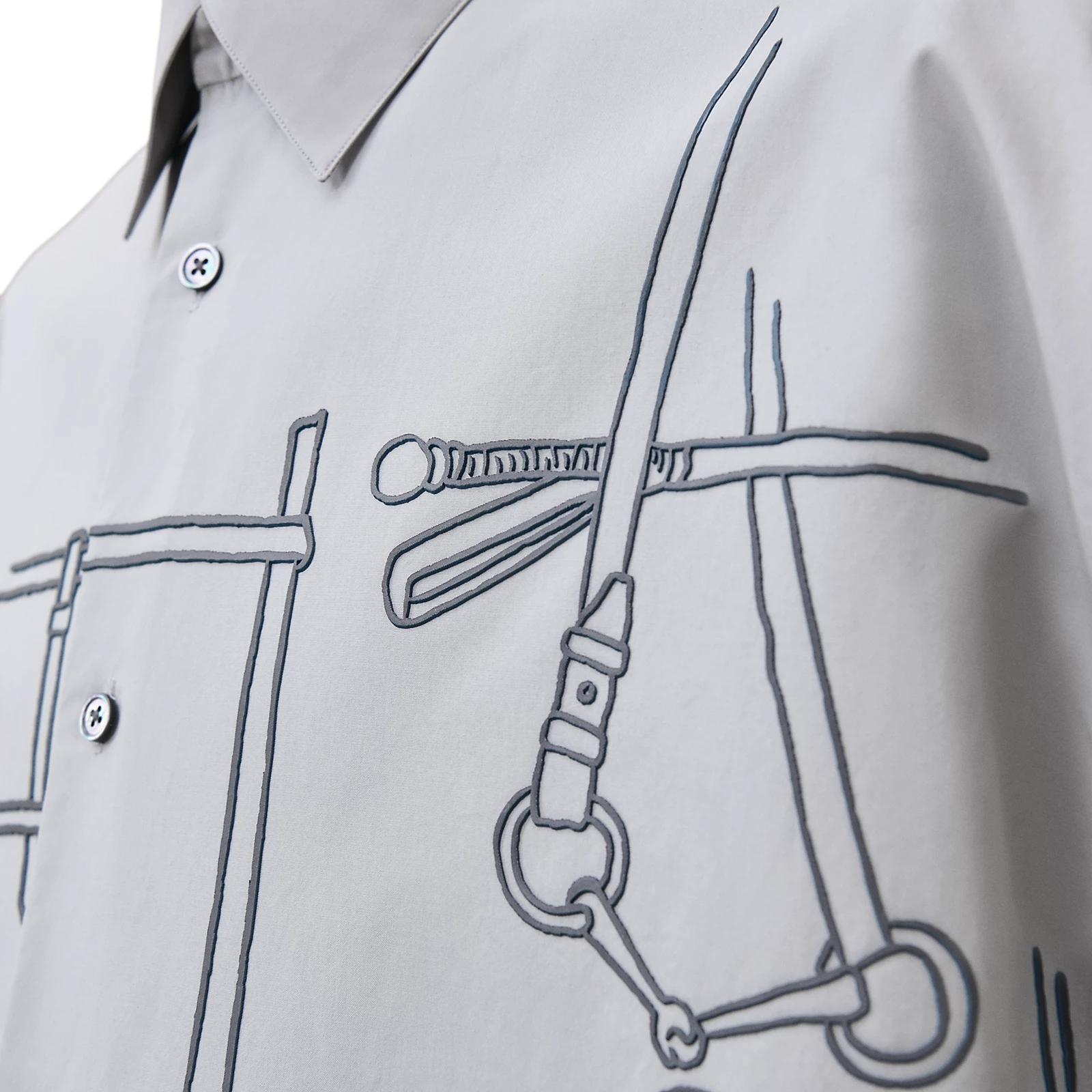 Shop HERMES Baju Lengan Panjang Abu-abu Flint dengan Kolar Lipat. H466520HH79