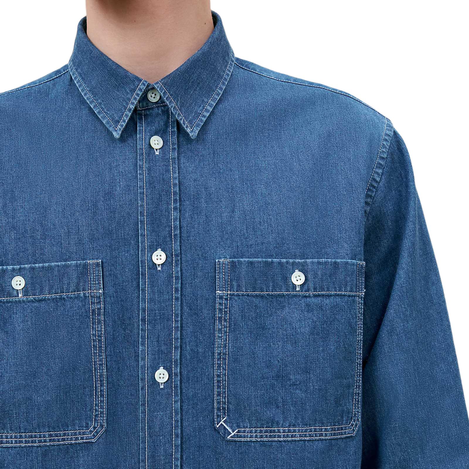 Shop HERMES FW24 修身長袖襯衫 洗滌靛藍色。 H466260H950