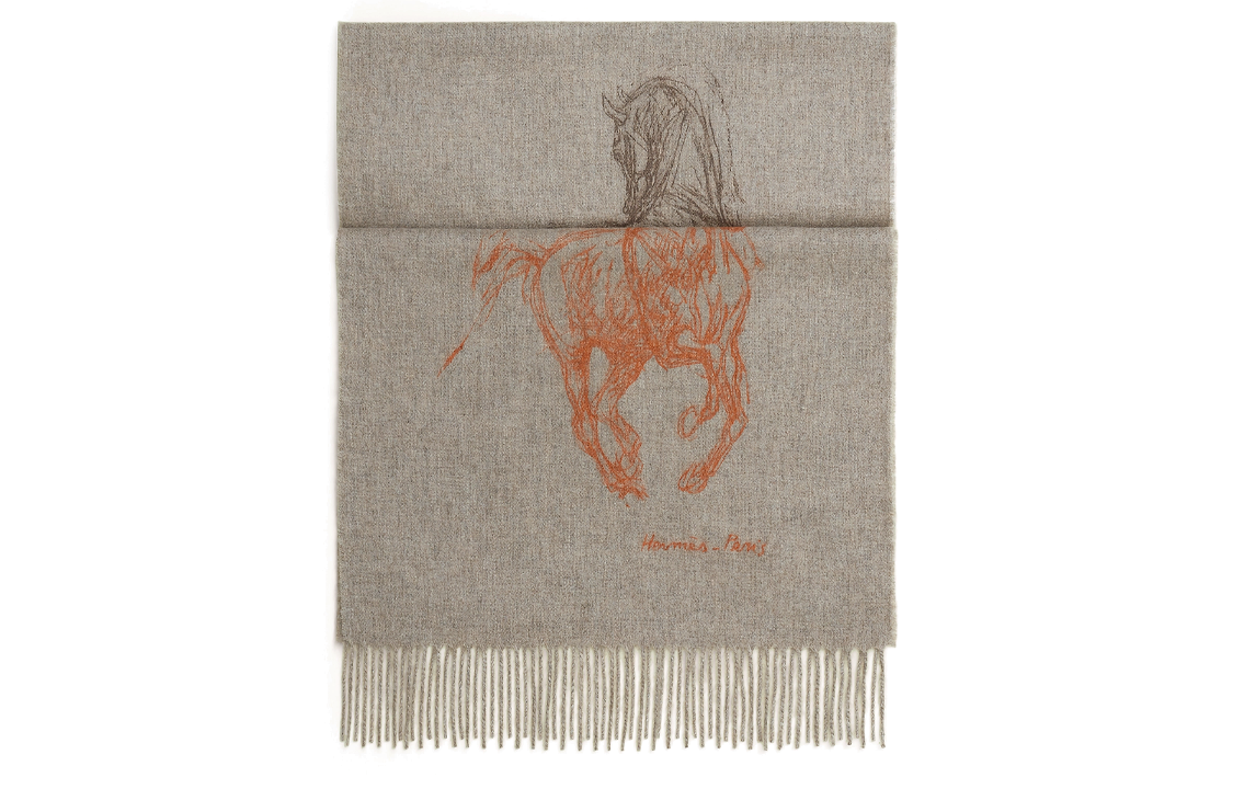 HERMES "Galloping Spin" Tassel Wool Scarf Unisex Couple Style - Grey. H392850T 03 圖 3