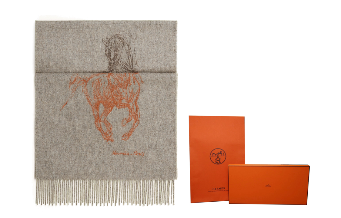 HERMES "Galloping Spin" Tassel Wool Scarf Unisex Couple Style - Grey. H392850T 03 圖 5