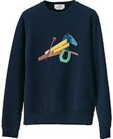 HERMES Geometric Pattern Crewneck Long Sleeve Sweatshirt Navy Blue H257720HAMU HERMES Geometric Pattern Crewneck Long Sleeve Sweatshirt Navy Blue H257720HAMU