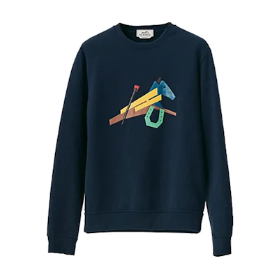 HERMES Geometric Pattern Crewneck Long Sleeve Sweatshirt Navy Blue H257720HAMU