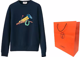 Lookbook HERMES Geometric Pattern Crewneck Long Sleeve Sweatshirt Navy Blue H257720HAMU