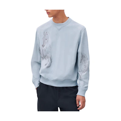 HERMES Glacier Blue Logo Print Crewneck Sweatshirt Long Sleeve H553560HF56