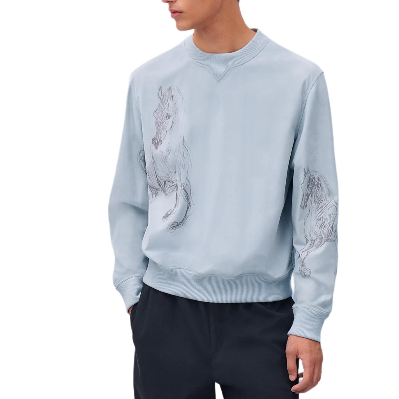 Order 에르메스 글래시어 블루 로고 프린트 크루넥 긴팔 스웻셔츠 H553560HF56