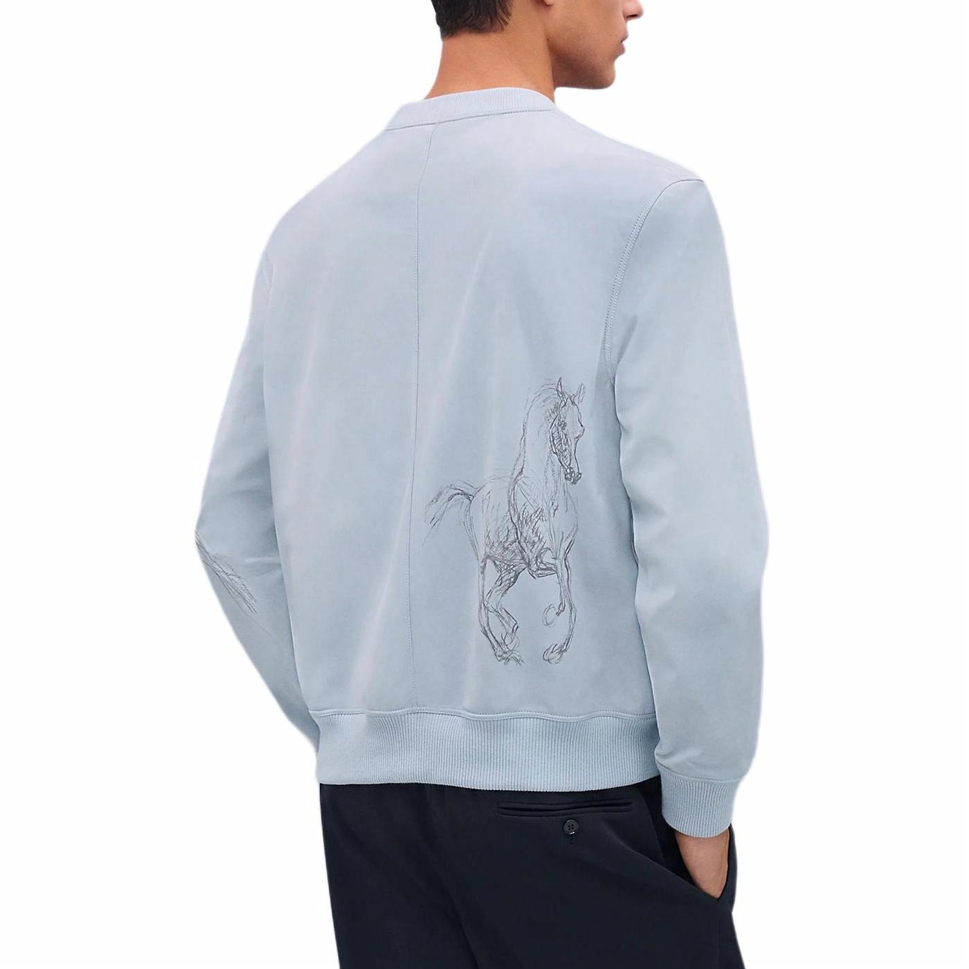 Lookbook 에르메스 글래시어 블루 로고 프린트 크루넥 긴팔 스웻셔츠 H553560HF56