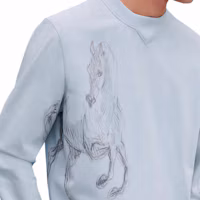 Shop HERMES Glacier Blue Logo Print Crewneck Sweatshirt Long Sleeve H553560HF56