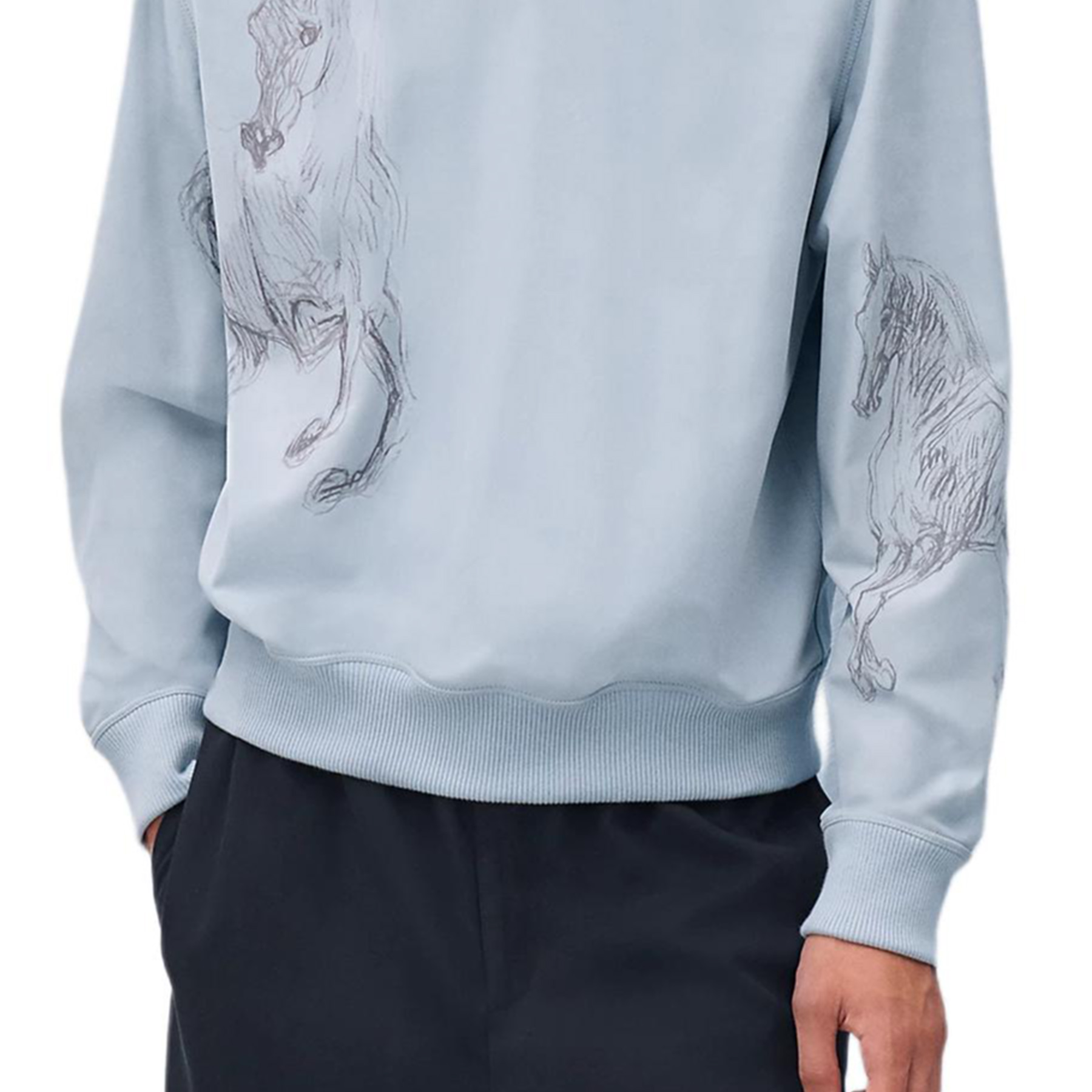 Purchase 에르메스 글래시어 블루 로고 프린트 크루넥 긴팔 스웻셔츠 H553560HF56