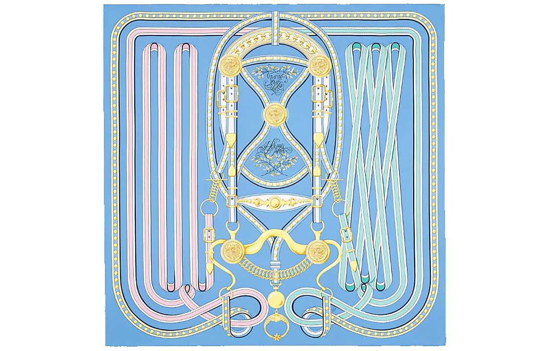 HERMES "Grand Celebration" 90cm Blue Silk Scarf H003778S-13