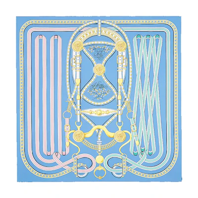 HERMES "Grand Celebration" 90cm Blue Silk Scarf H003778S-13