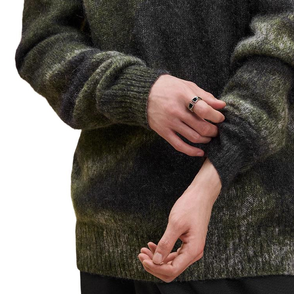 Shop 愛馬仕 灰綠色印花羊絨毛衣帶羅紋邊飾 H467360HA11