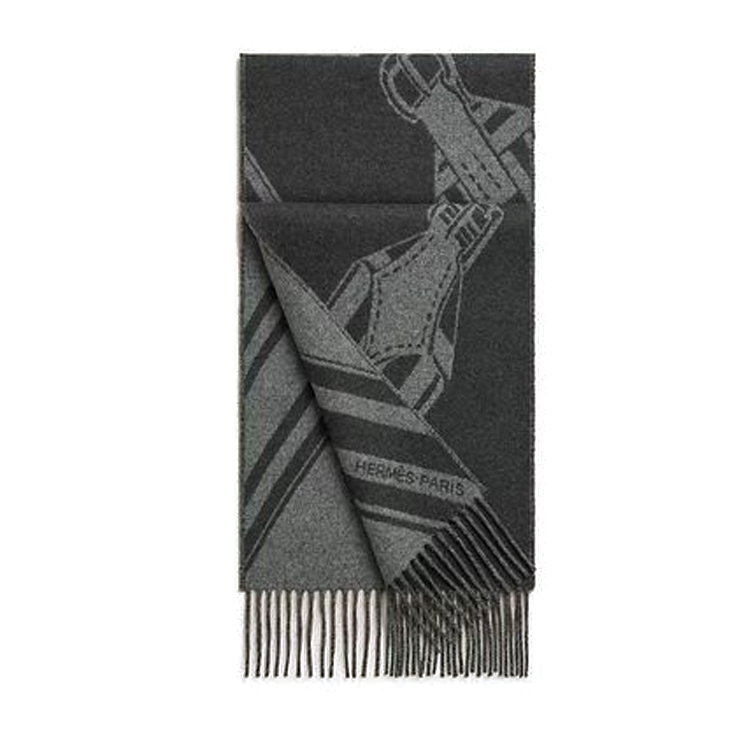HERMES  Gray Cashmere Scarf with Printed Patterns. H394808T06 圖 2