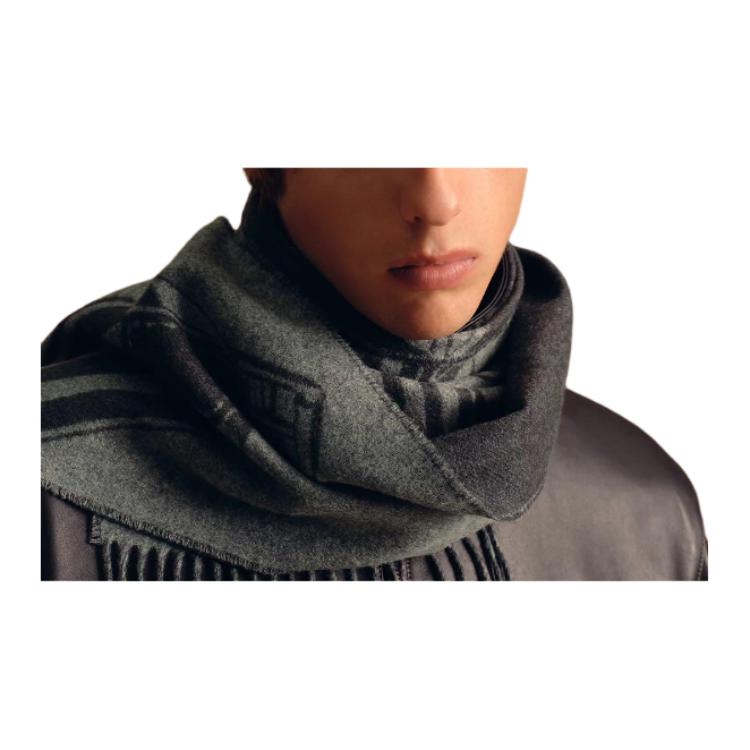 HERMES  Gray Cashmere Scarf with Printed Patterns. H394808T06 圖 5