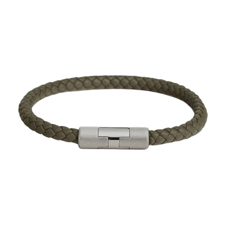 HERMES  Green Calfskin Palladium-Plated Woven Design Bracelet H077324FP6H 圖 2