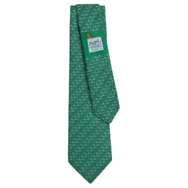 HERMES  Green Silk Tie with Two-Tone Design. H006357T12