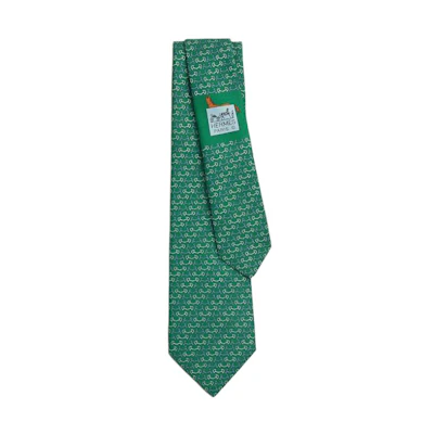 HERMES Green Silk Tie with Two-Tone Design. H006357T12