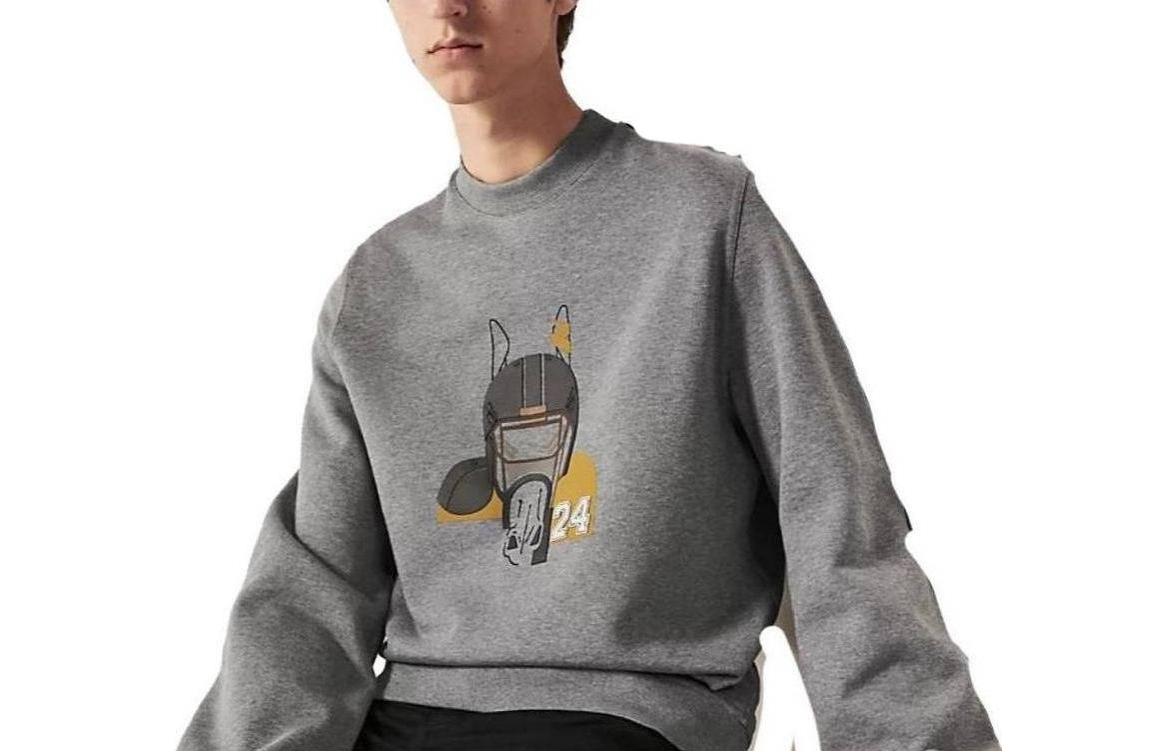 Order HERMES  Grey Alphabet Print Crewneck Long-Sleeve Sweater H367820HA76ME