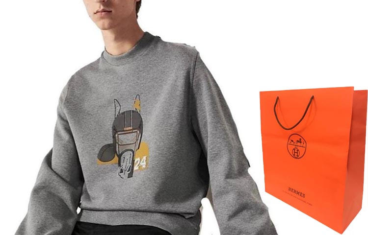 Lookbook HERMES  Grey Alphabet Print Crewneck Long-Sleeve Sweater H367820HA76ME