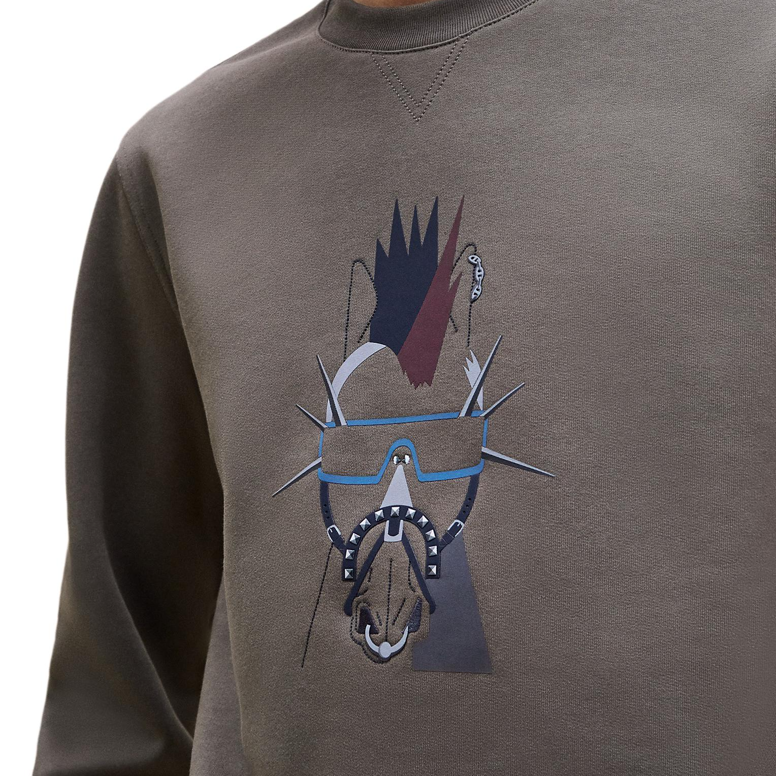 Shop 에르메스 그레이 애니멀 프린트 크루넥 긴팔 스웻셔츠 H467840HA0I