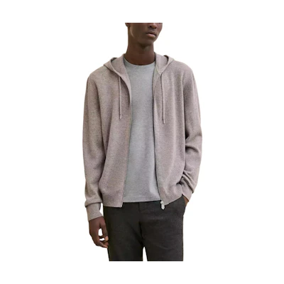 HERMES Grey Cashmere Hoodie with Mixed Print and Zipper. H467140HA2I