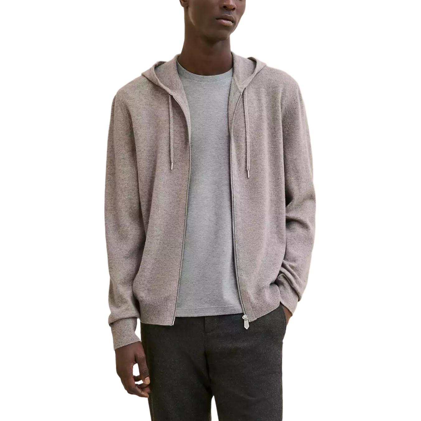 Order HERMES Hoodie Kelabu Cashmere dengan Cetakan Campur & Zipper. H467140HA2I