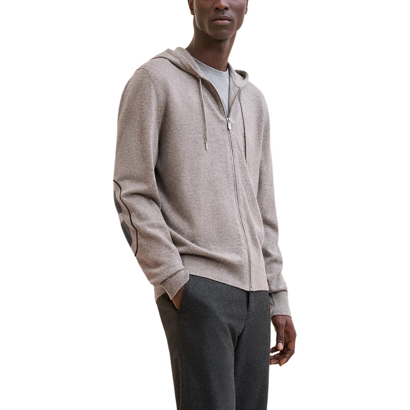 Shop HERMES Hoodie Kelabu Cashmere dengan Cetakan Campur & Zipper. H467140HA2I