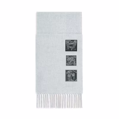 HERMES Grey Cashmere Knit Scarf with Logo Design. H394801Tv02