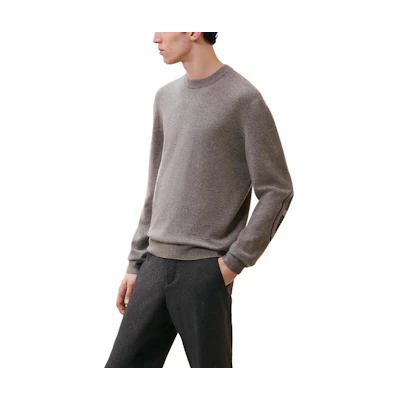 HERMES Grey Cashmere Sweater with Contrast Intarsia Pattern. H467135HA2I