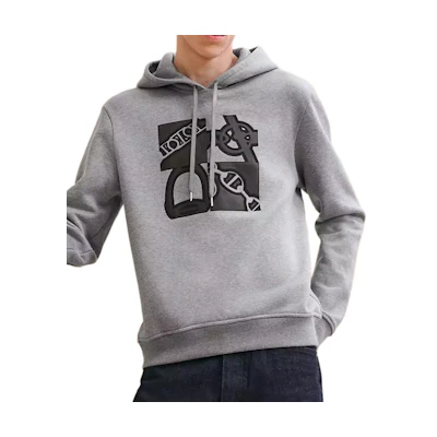 HERMES Grey Hoodie with Ribbed Cuffs and Printed Design. H467820HA76