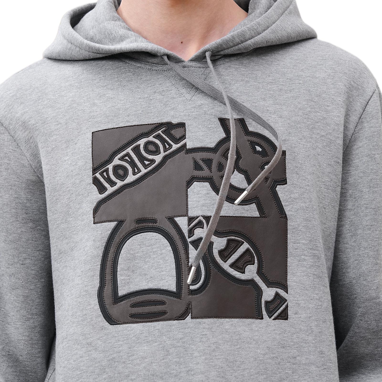 Shop HERMES Hoodie Abu-Abu dengan Rib Cuffs dan Desain Cetak. H467820HA76