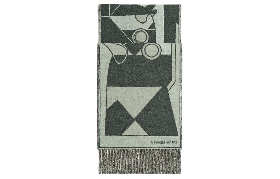 HERMES  Grey Jacquard Knit Scarf with Helmet Armor Design. H394800T03 圖 2