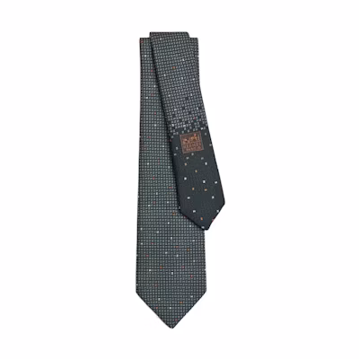HERMES Grey Mini Letter Print Silk Tie. H339369Tv08