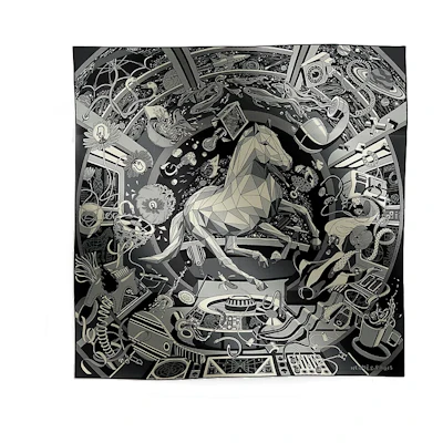 HERMES Grey Printed Cashmere and Silk Blend Scarf. H104062T 10