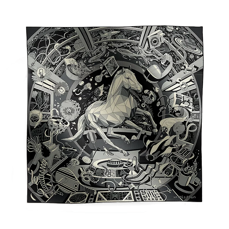 HERMES  Grey Printed Cashmere and Silk Blend Scarf. H104062T 10 圖 2