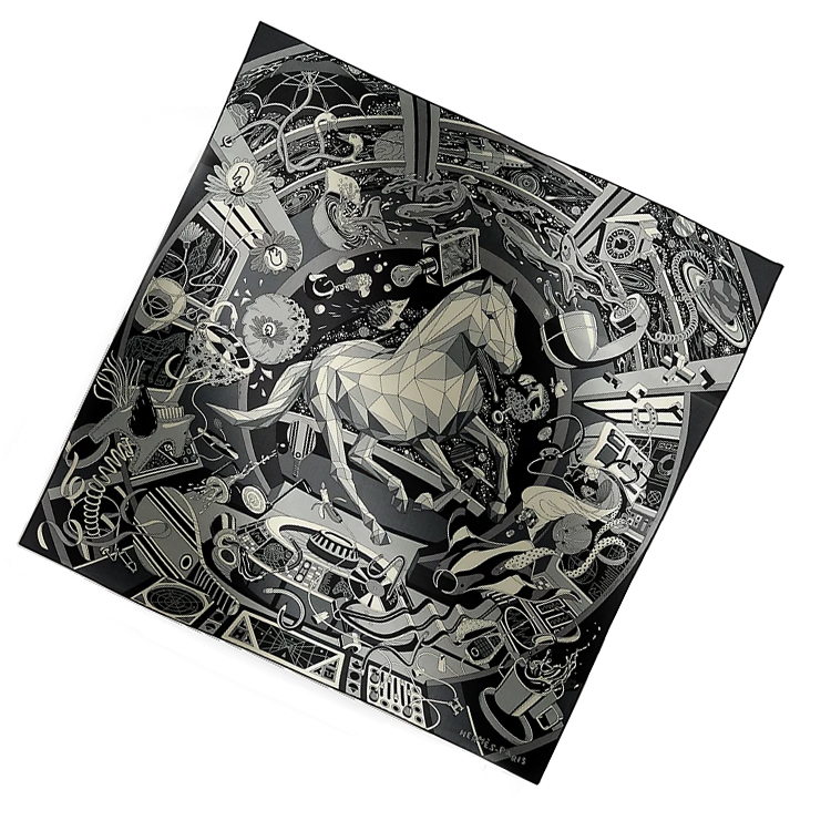 HERMES  Grey Printed Cashmere and Silk Blend Scarf. H104062T 10 圖 3