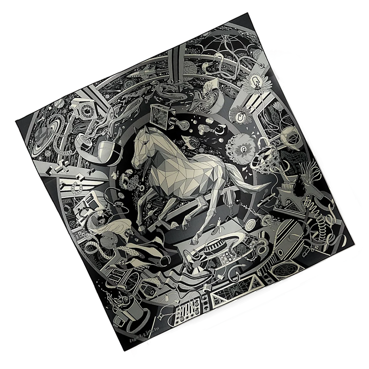 HERMES  Grey Printed Cashmere and Silk Blend Scarf. H104062T 10 圖 4