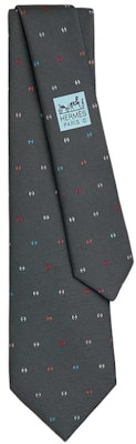 HERMES Grey Silk Tie with Colorful Letter H Print. H006342Tv13 Buy HERMES Grey Silk Tie with Colorful Letter H Print. H006342Tv13