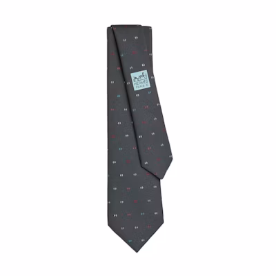 HERMES Grey Silk Tie with Colorful Letter H Print. H006342Tv13