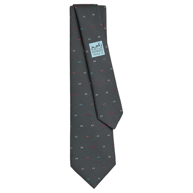 Order HERMES  Grey Silk Tie with Colorful Letter H Print. H006342Tv13