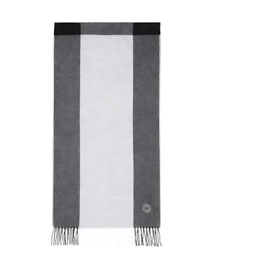 HERMES Grey Striped Logo Tassel Wool Scarf H393834T-06