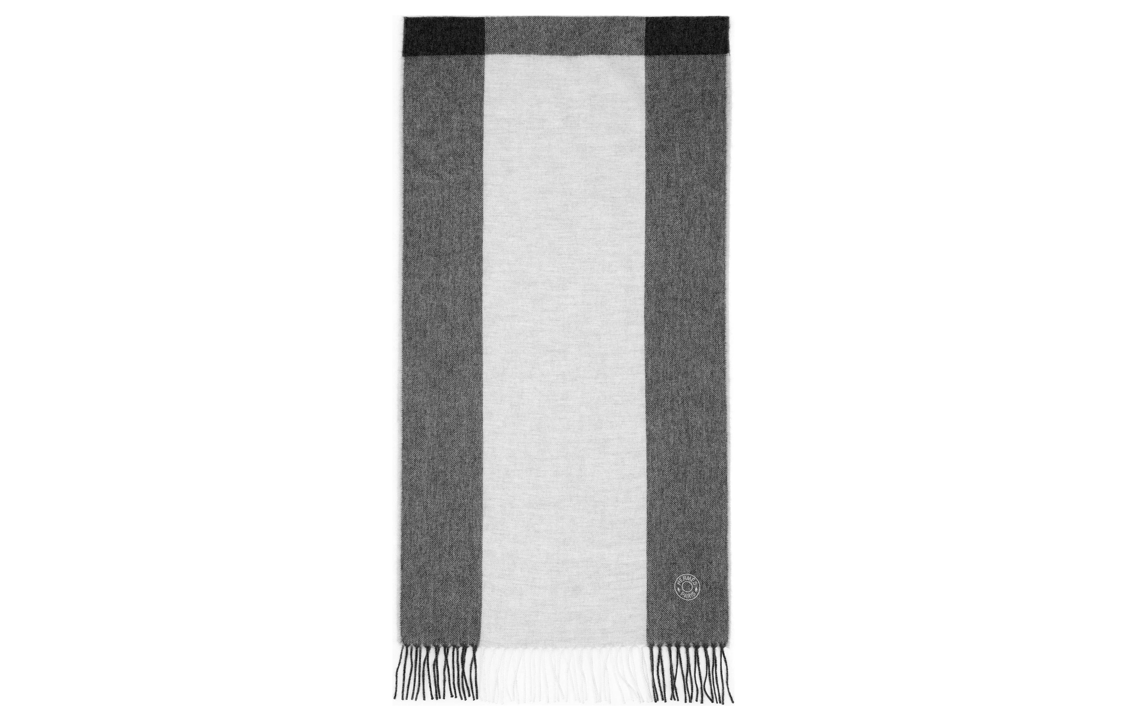 HERMES  Grey Striped Logo Tassel Wool Scarf H393834T-06 圖 2