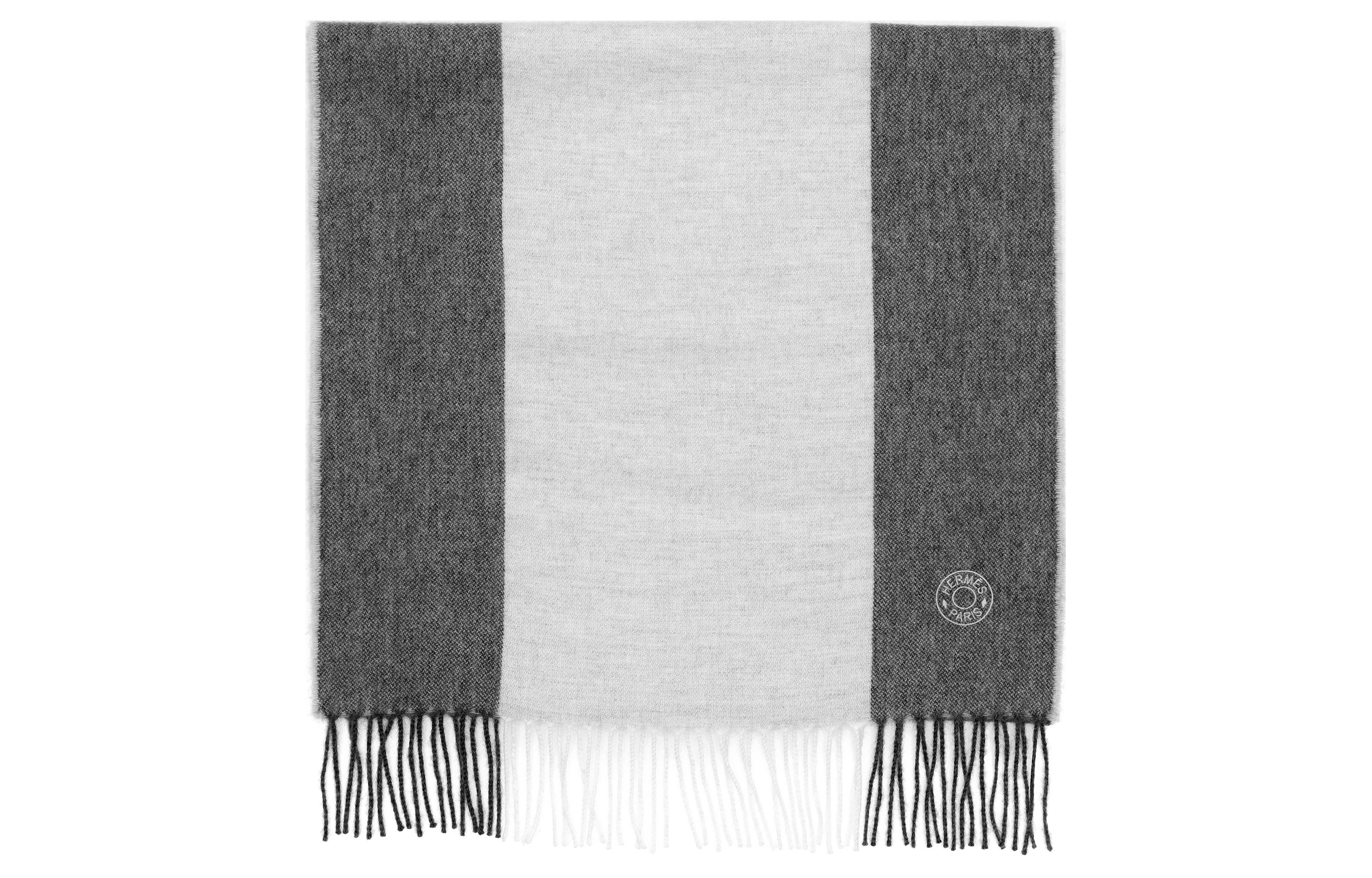 HERMES  Grey Striped Logo Tassel Wool Scarf H393834T-06 圖 3