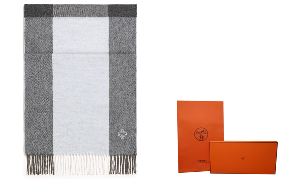 HERMES  Grey Striped Logo Tassel Wool Scarf H393834T-06 圖 7
